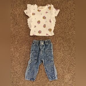 Jessica Simpson floral top + cargo pants set 12 months